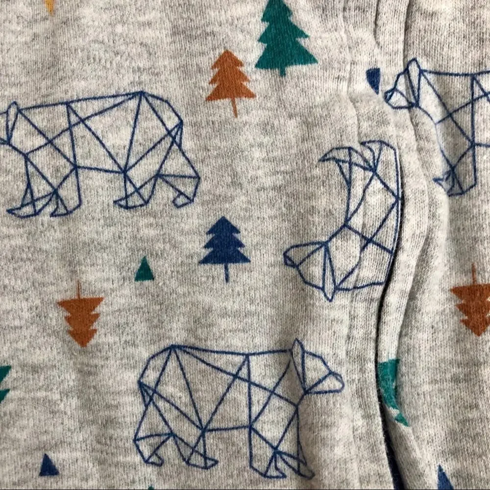 Lamaze Baby Cotton One Piece Bear Print footie Gray Baby Boy Size 3 Months